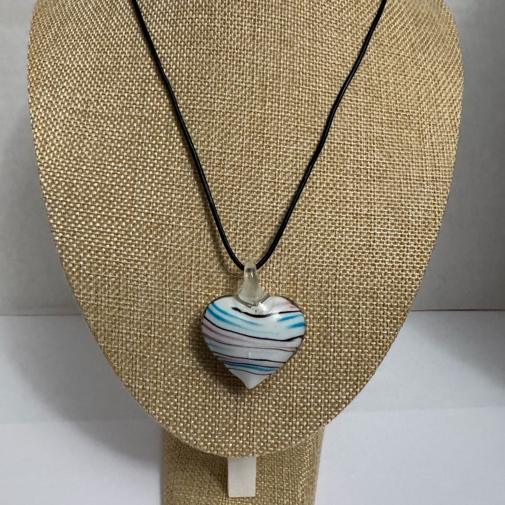 Heart Shaped Lampwork Glass Pendant Necklace